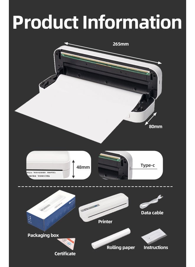 نيتم طابعة XL-P801 الحرارية المحمولة هي طابعة لاسلكية تعمل بتقنية البلوتوث، مناسبة للسفر والاستخدام المنزلي. إنها طابعة صغيرة الحجم، لا تحتاج إلى حبر، ومتوافقة مع الهواتف المحمولة وأجهزة الكمبيوتر المحمولة، وتدعم ورق الطباعة الحرارية بحجم A4. - Image 2